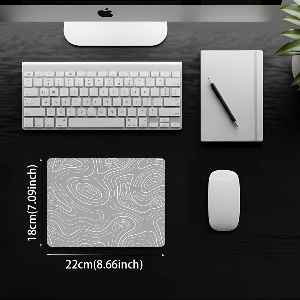 TEMU 1pc Tamaño M Alfombrilla de Ratón Minimalista Gris- Línea Terrén Base de Goma Antideslizante Definición Resistente al Desgaste Mini Tapete de