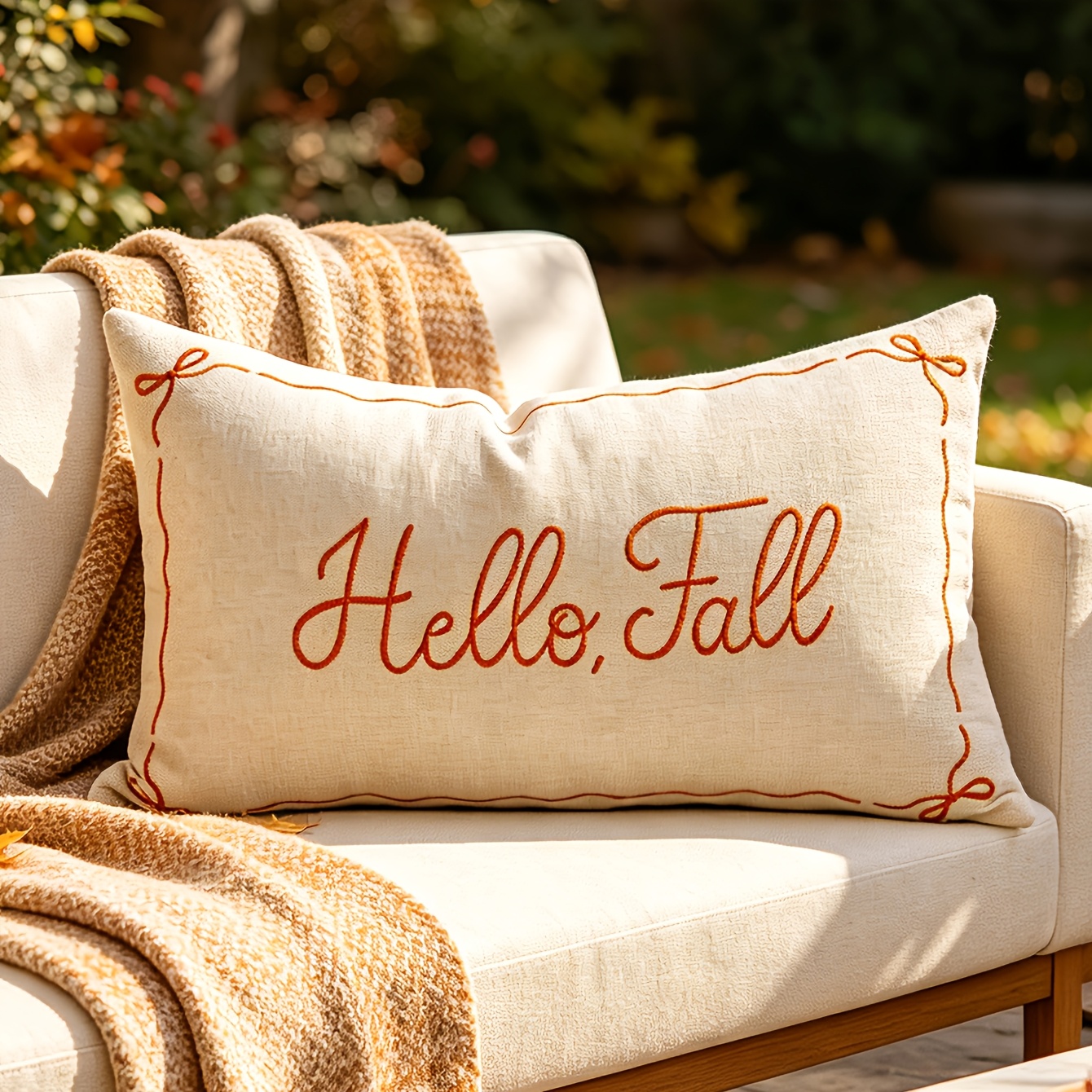 TEMU 1pc Embroidered Pillow Cover With Bow Decoration Thanksgiving And Halloween Throw Pillow Case Cover, Decorative Pumpkins Pillow Cover, Orange