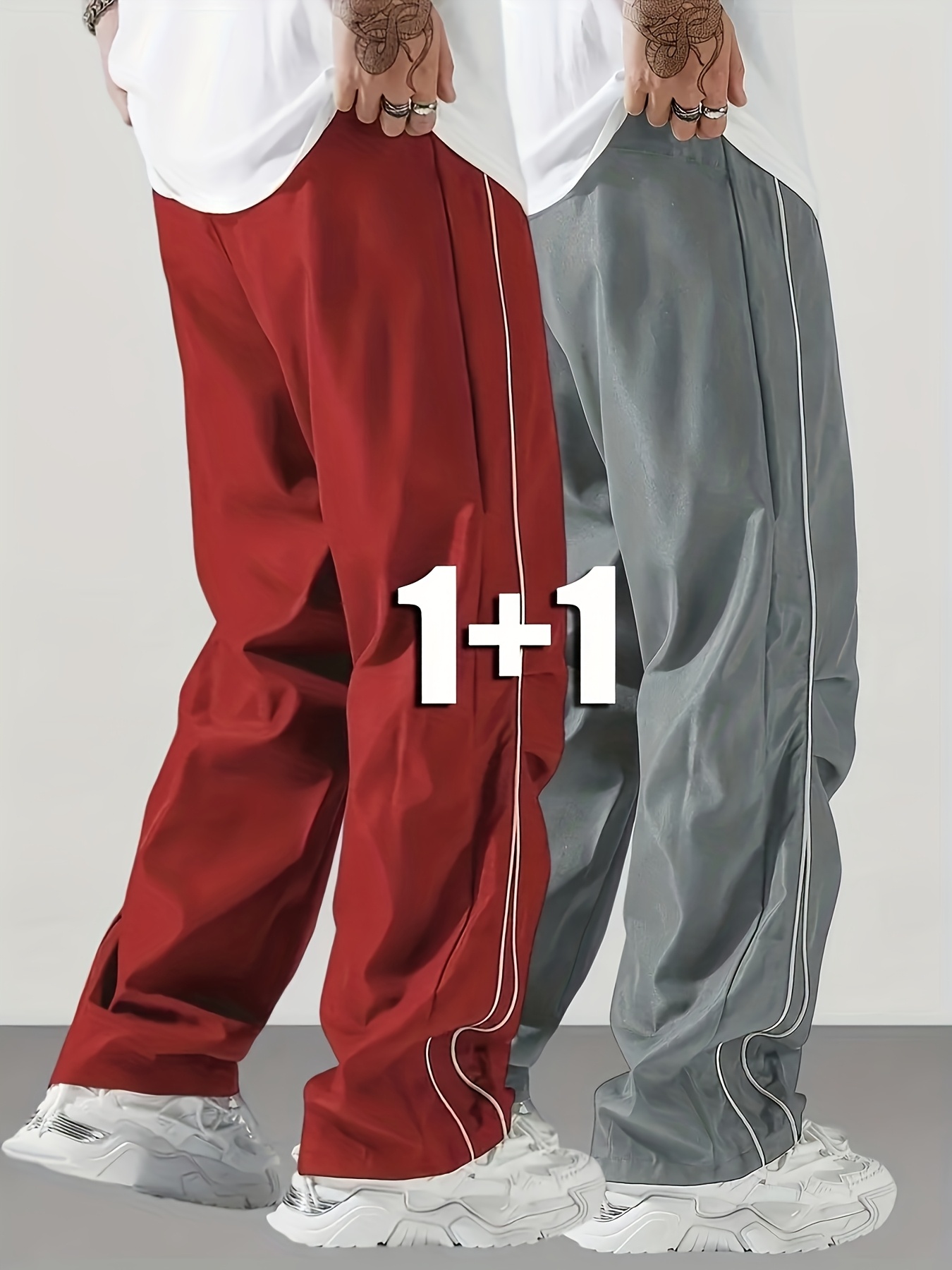 2pcs Men'S Casual Jogger Pants with Drawstring Waist & Side Pockets - Elastic Waistband, Straight-Leg Design, Non-Stretch Fabric, Solid Color, Regular Fit for Gym, Jogging, Casual Attire, Jogging Pants, Gym Apparel, Sporty Look, Comfortable Fit