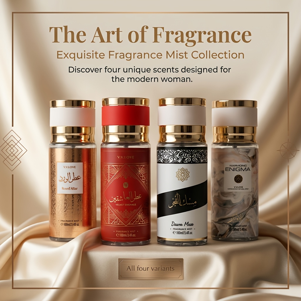 Image of 4-pack Women's Fragrance Mist Combo.4 Unique Different Scents.long-lasting Perfume Spray, Exquisite Body Mist Collection For Modern Women, All Variants Set, Perfect For Daily Wear & Gifting