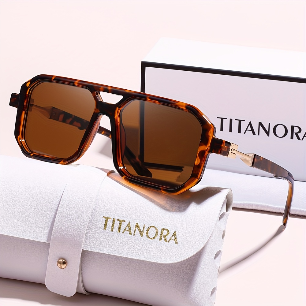 titanora unisex square frame fashion glasses   retro style with green tinted decorative lenses polycarbonate lightweight design   microfiber cloth case perfect matching couple eyewear stylish accessories vintage design stylish hinges trendy individuals   8