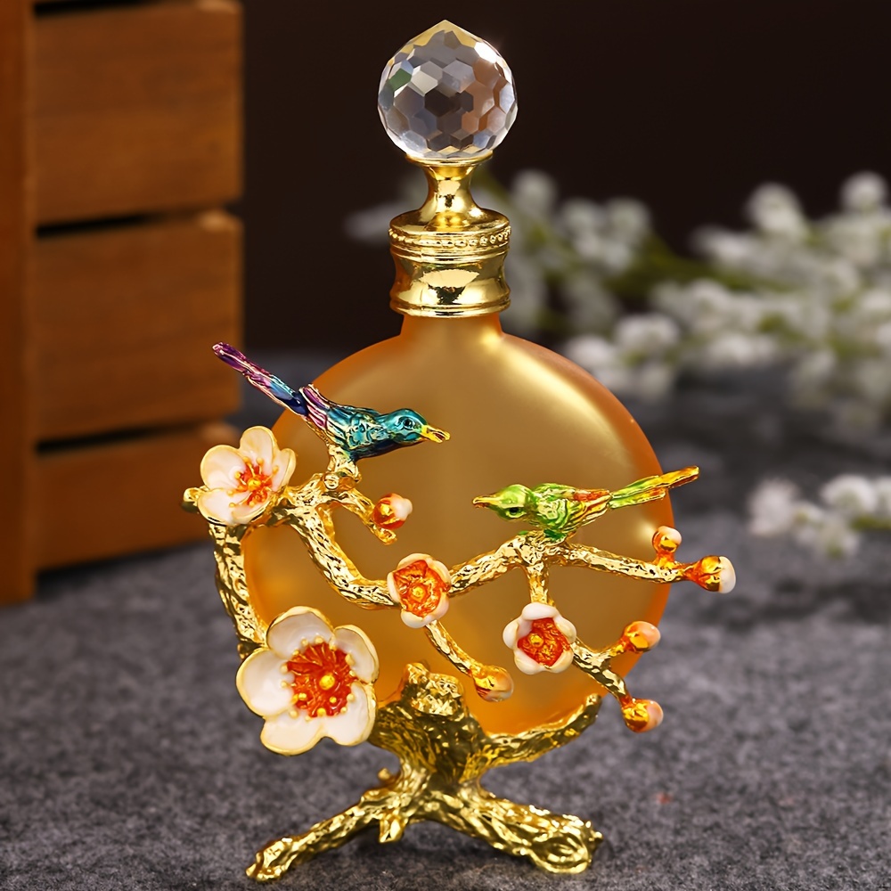 30ml vintage glass perfume bottle yellow flower bird pattern