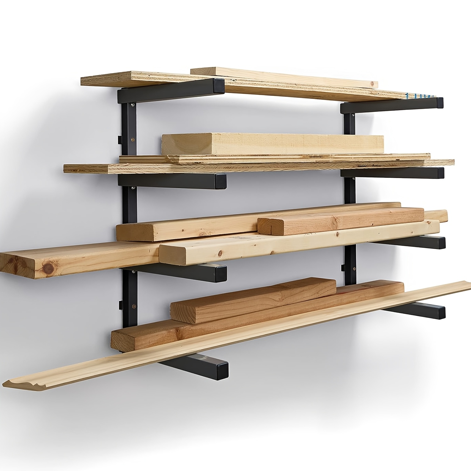 TEMU Étagère de Rangement à Bois à 4 Niveaux pour Bois et Organisation de Garage, Étagère Métallique Encombrante pour Tuyaux, Planches, Contreplaqué