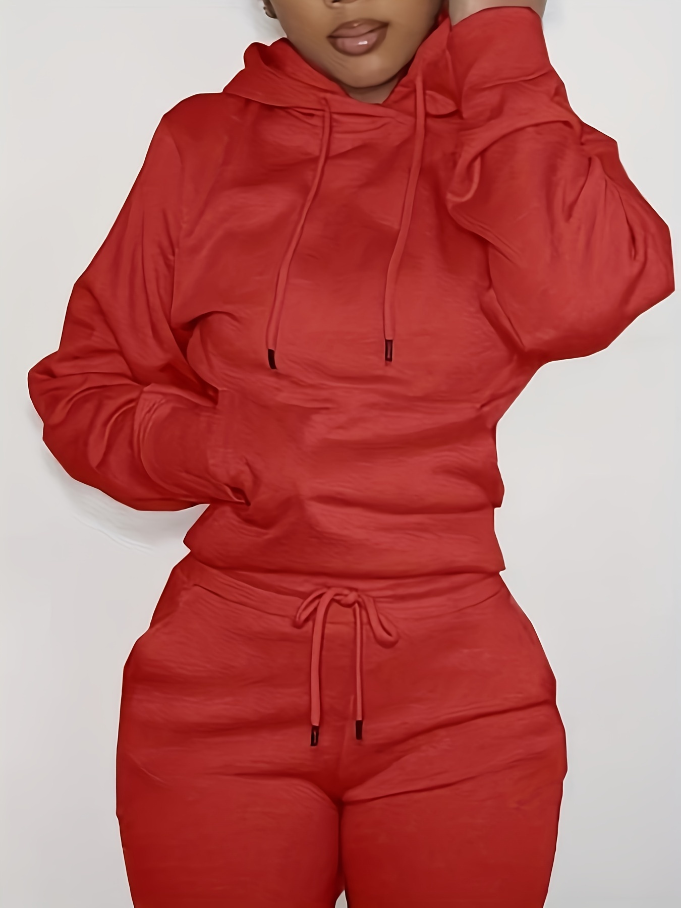 Women'S Solid Color Polyester Hoodie with Kangaroo Pocket, Fall Season Regular Length Pullovers, 100% Polyester Knit Fabric, 190g/m? - Cozy Casual Wear