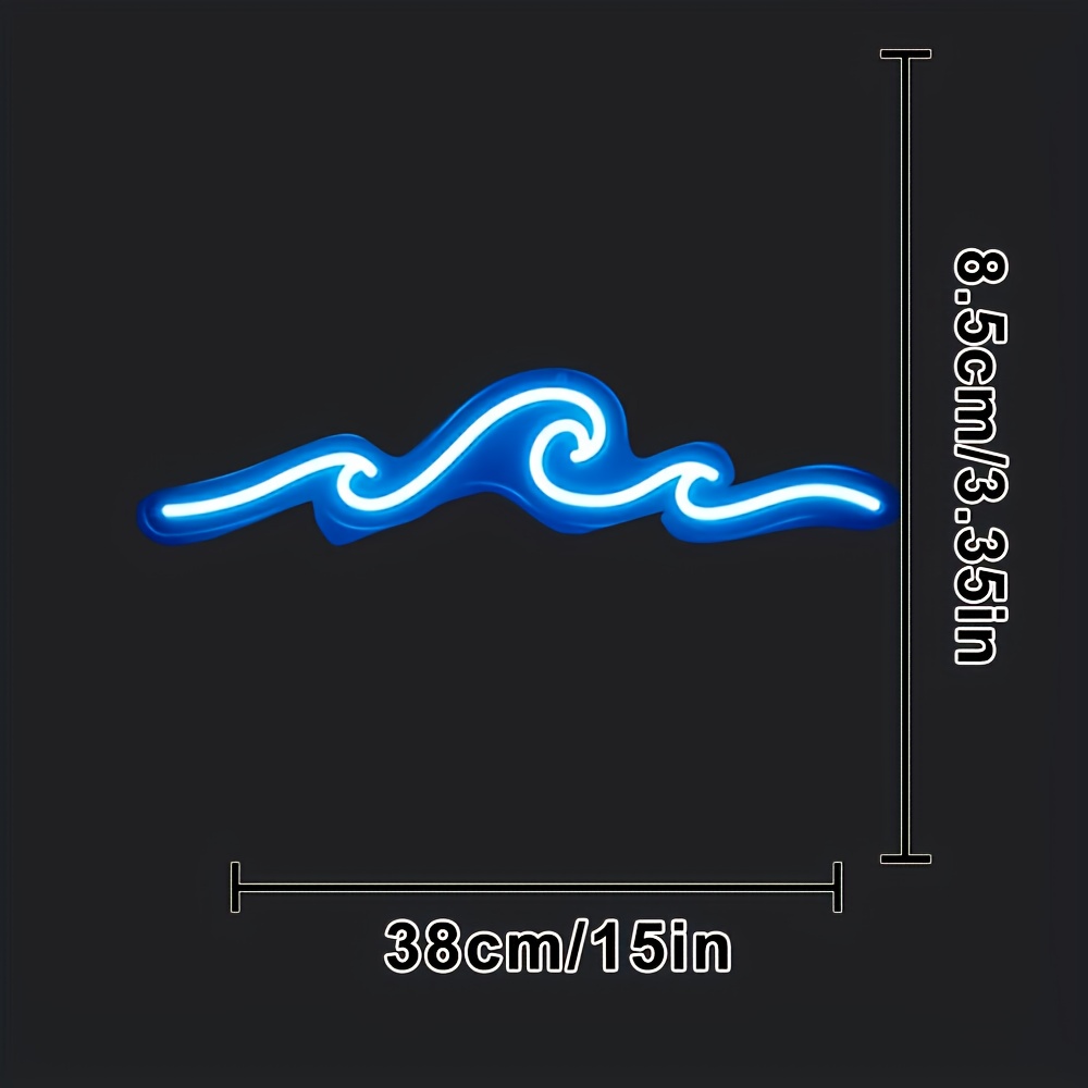 TEMU 'wave' Neon Sign - Blue, Art Light For Home Decor, Parties, And More - Usb Powered With Adjustable Brightness, Perfect Gift For Christmas And