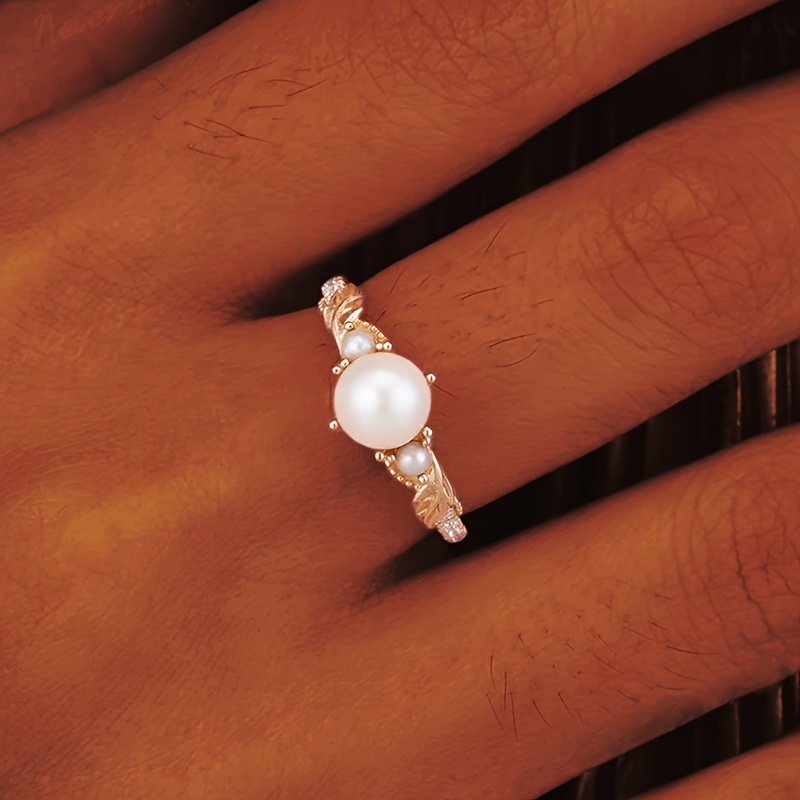 Women's 925 Sterling Silver Ring with Synthetic Pearl & Cubic Zirconia