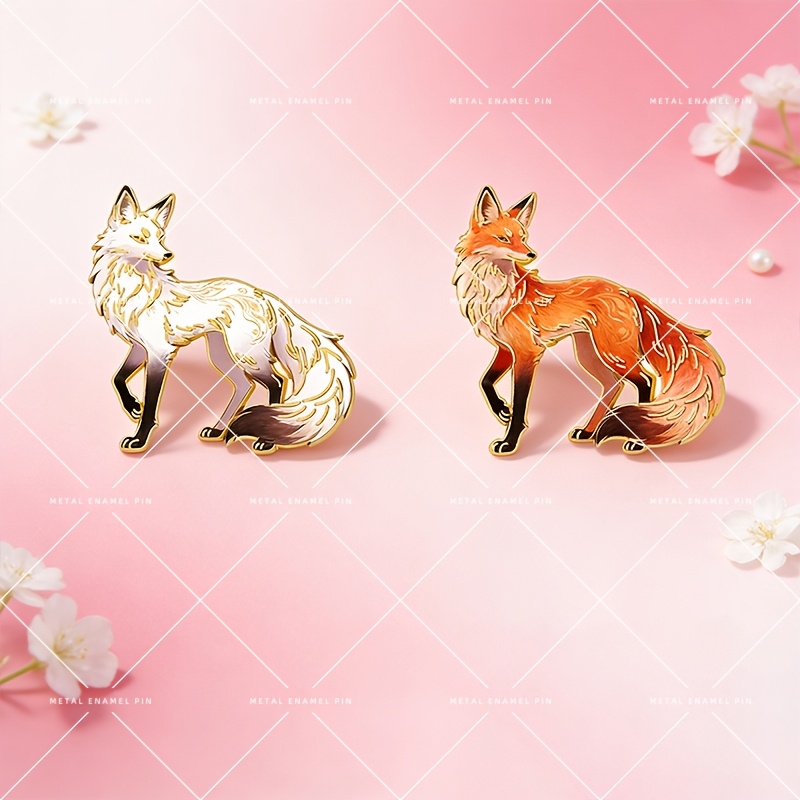 E-shop 2er-Set Emaille-Anstecker im Fuchs-Design, Exquisite goldenbeschichtete Broschen, Kreative dekorative Halsbänder für /Denim-Jacken, Geschenke,