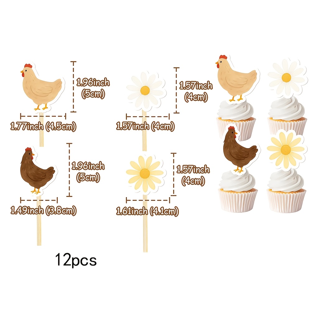 Image of 12pcs/24pcs Farm Black And Cupcake Topper Hen Dessert Cake Decoration Easter Party Scene Cake Decoration, Halloween, Christmas