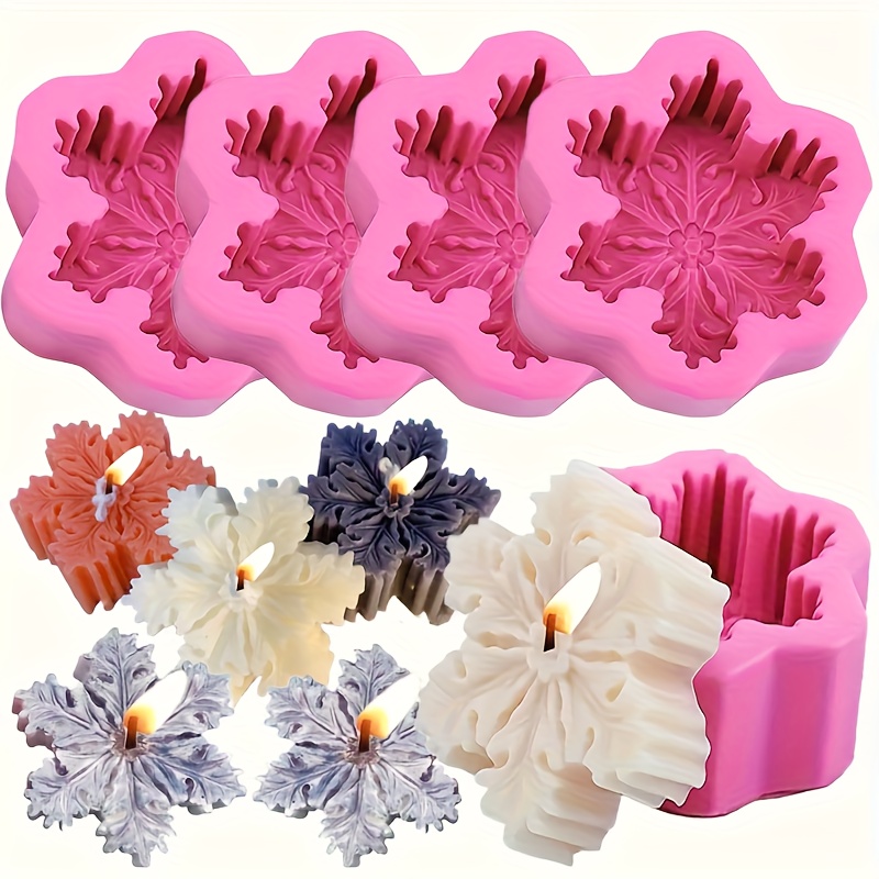 TEMU Set Of 4 Silicone Molds Featuring Christmas Snowflakes, Perfect For 3d Candles, Soaps, Resin Crafts, And Clay Projects. Durable And Reusable