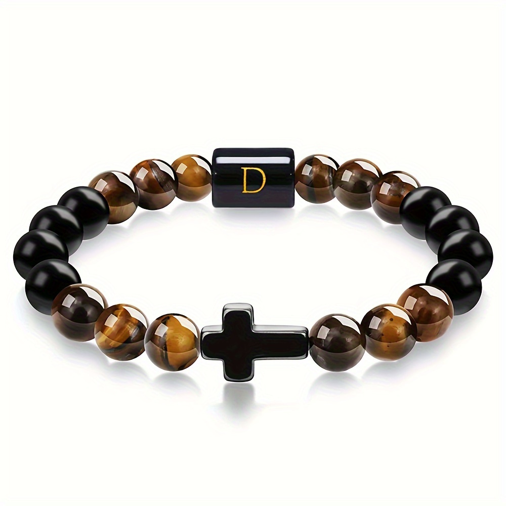 Image of 1pc A-z Natural Tiger Eye Stone Men's Fashion Bead Gift For Father's Day Birthday