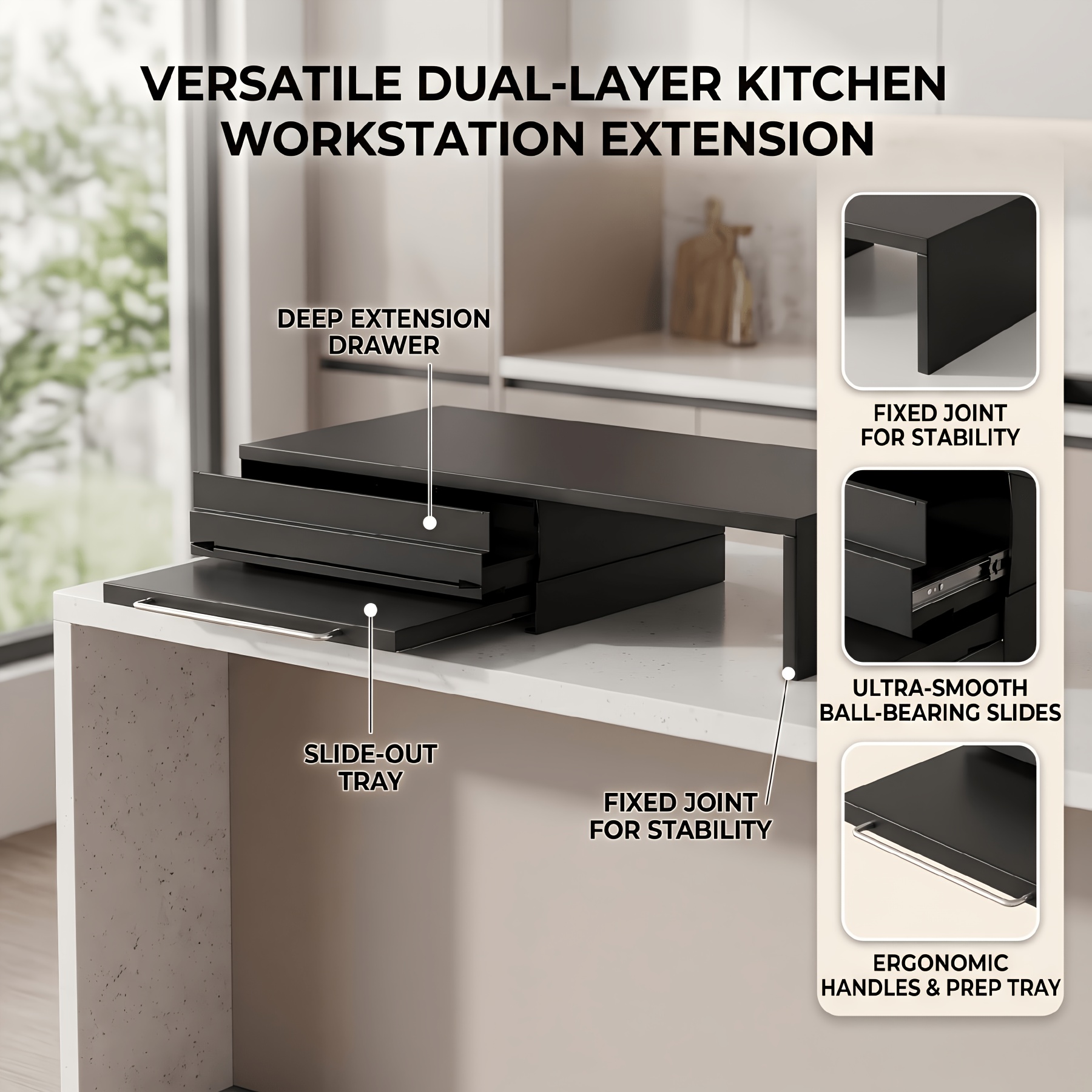 Image of Modern Minimalist Microwave Rack, 3d Slide-out Kitchen Countertop Stand, Heavy-duty Metal Appliance Organizer (single/double/extendable), Black White End, Oven Rack