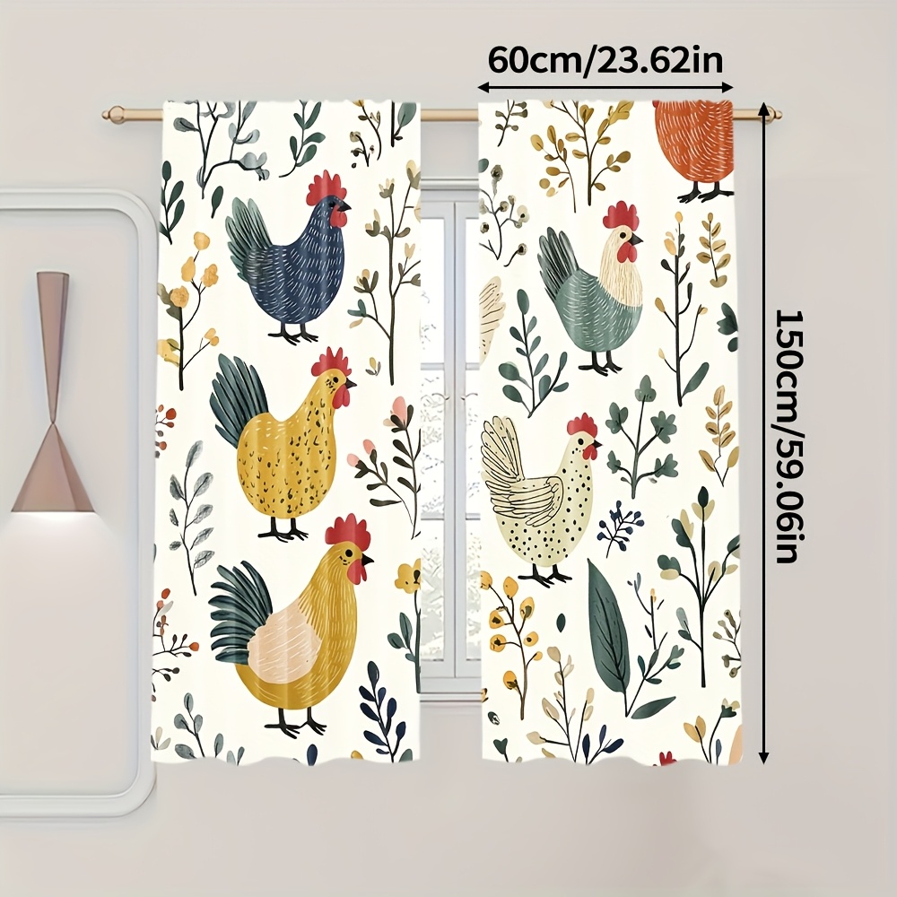 TEMU 2pcs Vibrant Rustic Farmhouse Pollo e Tende, Polyester Light-Filtering Drapes per Modern Festive Decor, Lavabile in Lavatrice, Design con per