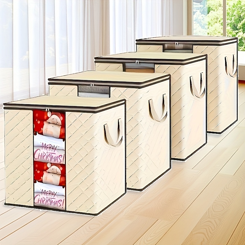 Image of 4pcs Set Large Storage Bins - Collapsible Organizers With Reinforced Handles, Suitable For Clothes And Blankets - Perfect For Bedroom, Closet And Wardrobe Organization, Suitcase, Under-bed Storage