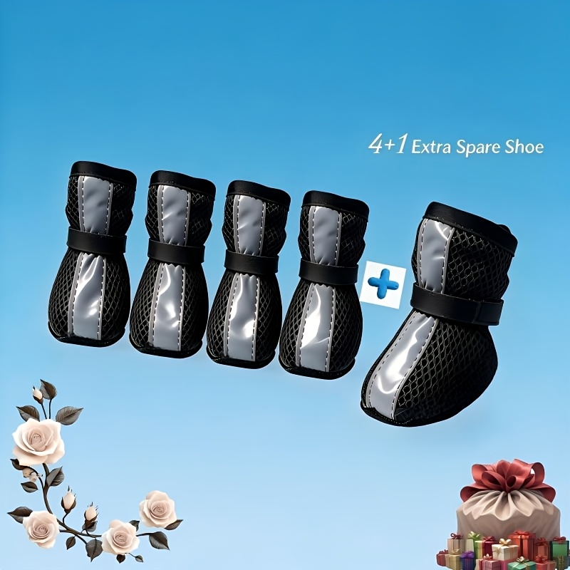 4pcs Dog Boots and 1 Spare Boot for Paw Protection