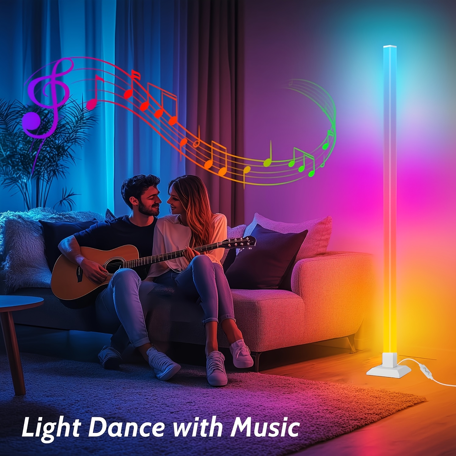 RGB LED Floor Ambient Light with Music Sync Color Changing, Remote + Button Control for Living Room, Bedroom, Gaming Room Decor, Halloween Christmas New Year Valentine's Day Gift, Festive Romantic Scene Lighting