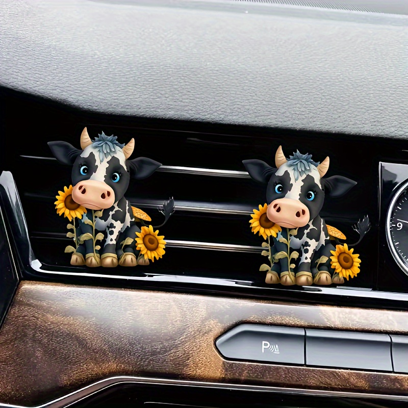 

2pcs Cute Sunflower Cow Car Vent Clips With Aromatherapy - Acrylic Air Freshener Decor For Vehicle Interior