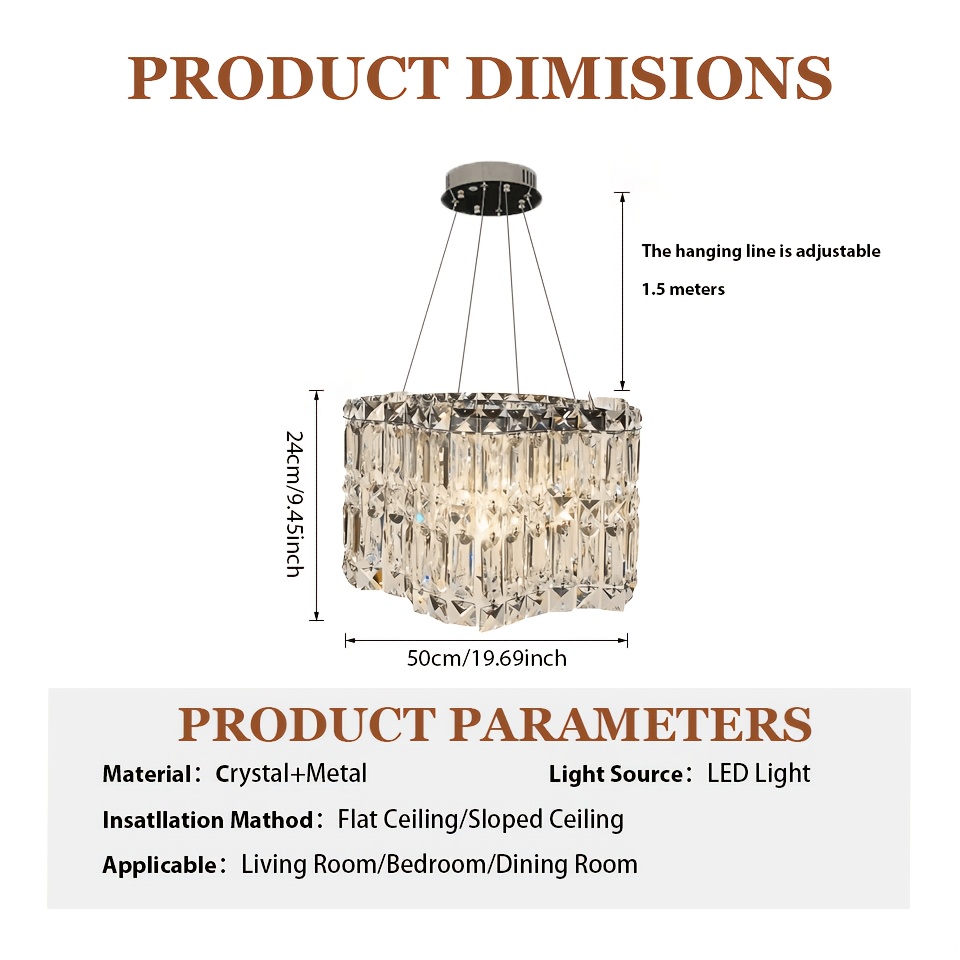 Image of Led Crystal Chandelier Pendant Light Modern Hanging Light Round Crystal Chandelier Tri-color Dimming High K9 Crystal Chandelier For Indoor Home Bedroom Living Room Kitchen Island Decor Lighting