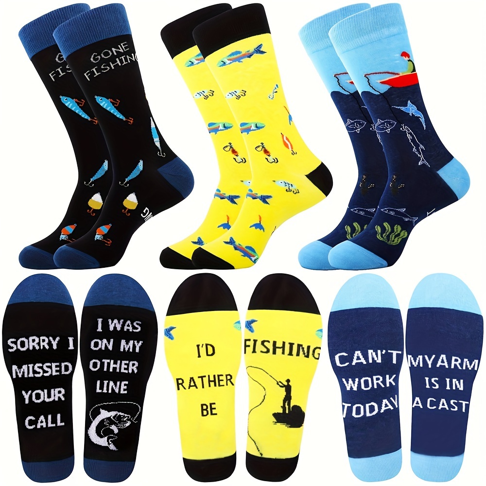 

3pcs -themed Men's Crew Socks - Breathable, Comfortable Cotton Blend | Perfect Gift For Anglers & Outdoor Enthusiasts