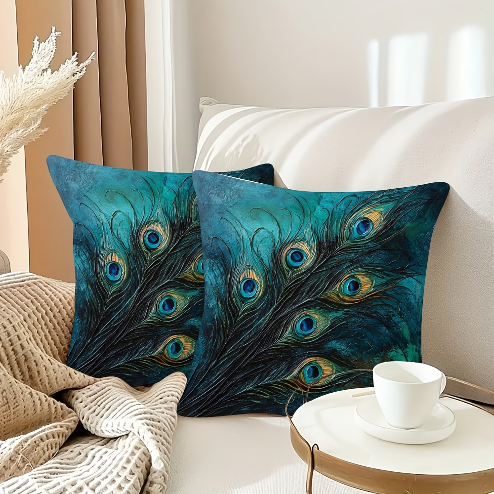 TEMU 2pcs Decorative Throw Pillow Covers, Peacock Pattern Cushion Cases, 18x18 Inches Decor For Sofa Living Room Bedroom Office Home, Pillow Inserts