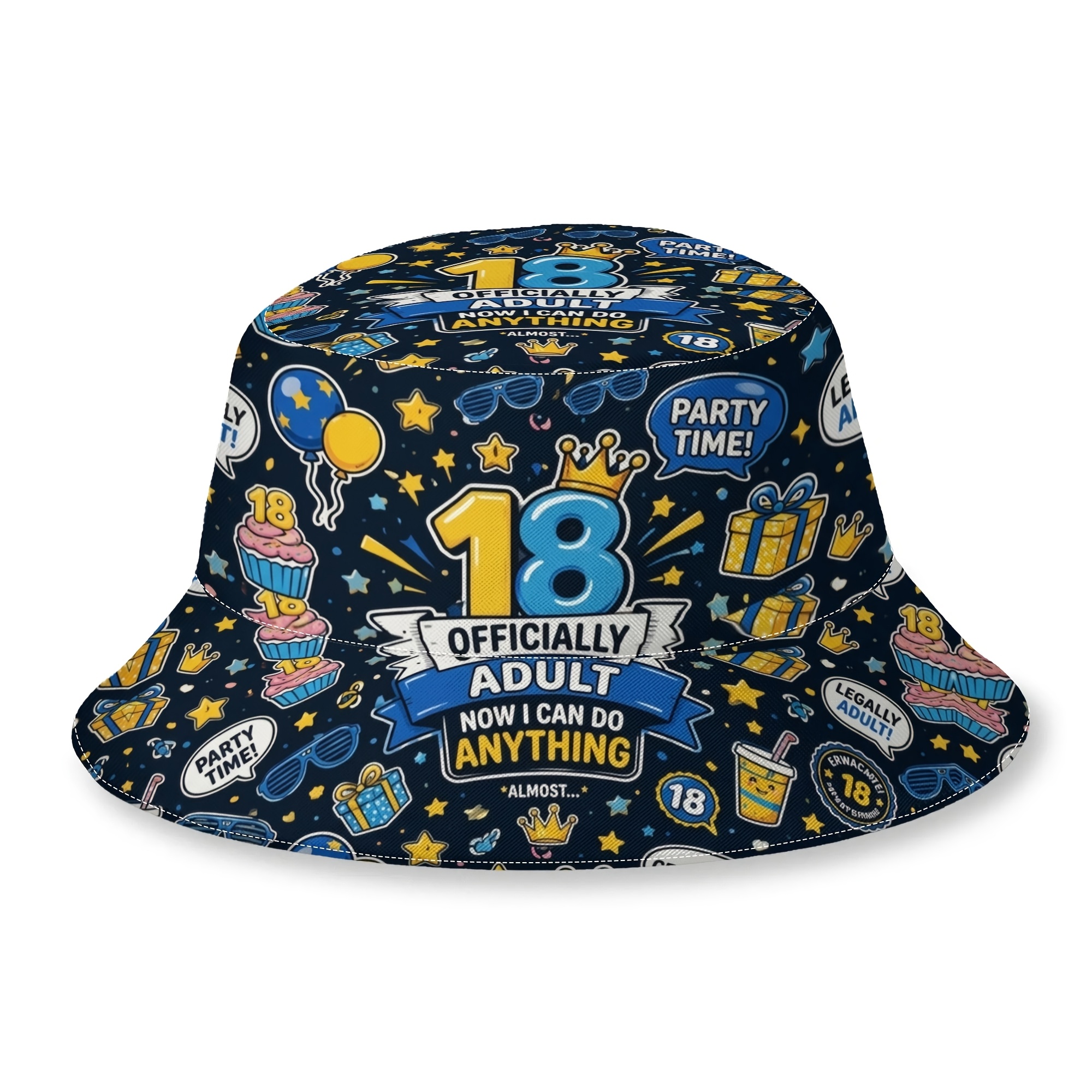 TEMU 1pc Bucket Hat 18th Birthday Officially Adult Pattern 2d Flat Printing Fashion Caps For Men Women Bucket Hat
