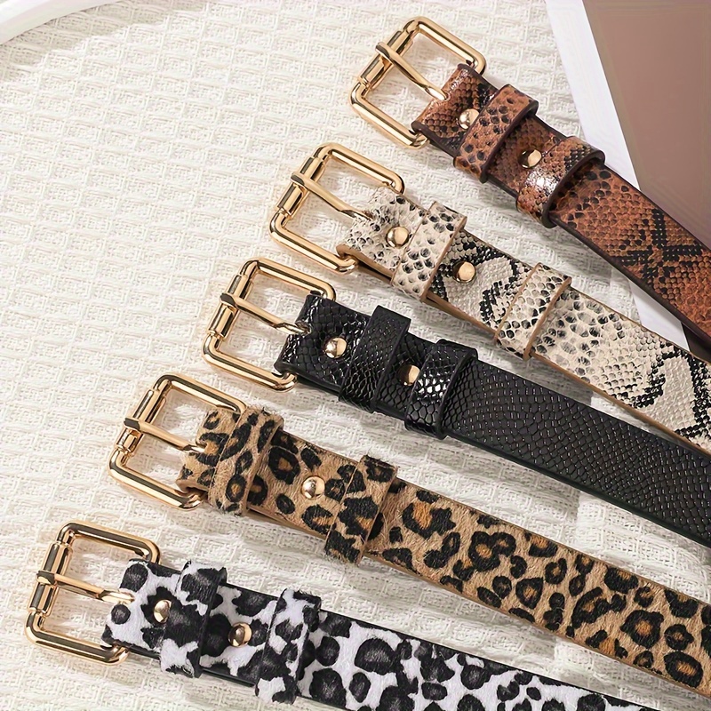 

Women's Fashion Pu Leather Belt For Daily Commute With Casual Leopard Print Design, 2024 New Arrival Style, Trendy Buckle Accessory For Dresses