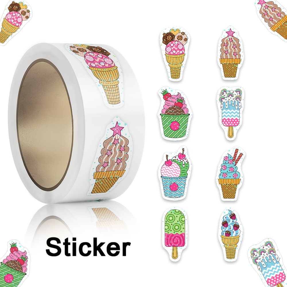 TEMU 500 hojas/rollo de pegatinas en rollo con transferencia láser de temática de helados y paletas, aptas para productos decorativos , diarios,