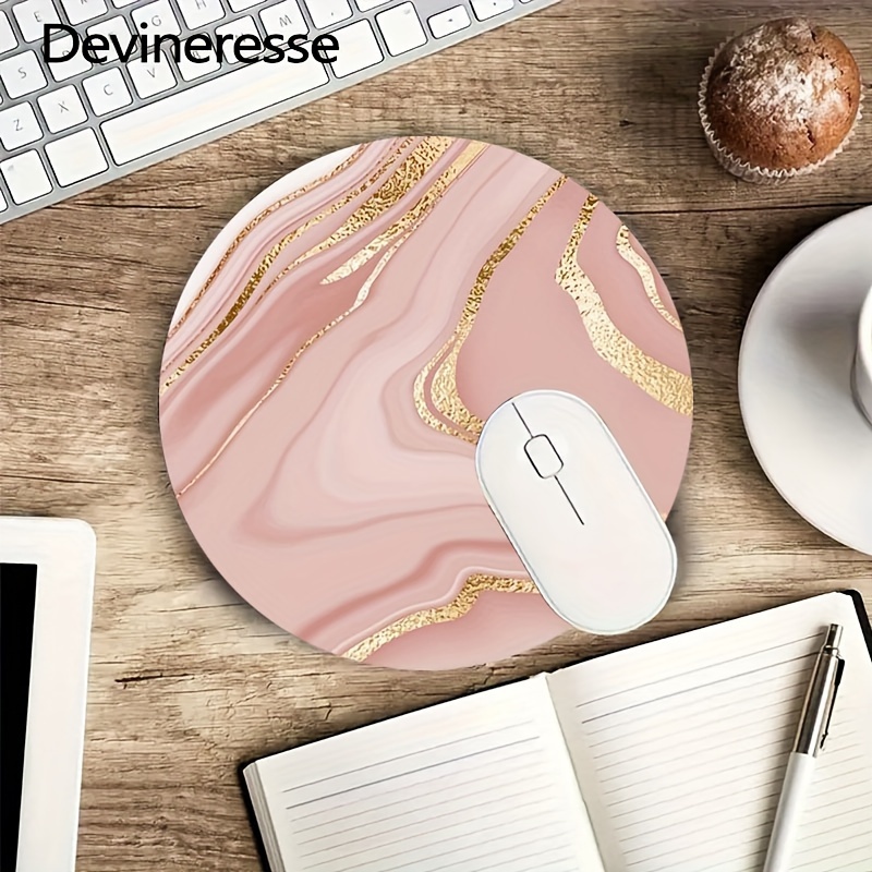 

Cute Mouse Pad With Rose Golden Marble Design, Round Mousepad, Non-slip Rubber Desk Mat For Office Computers Laptops