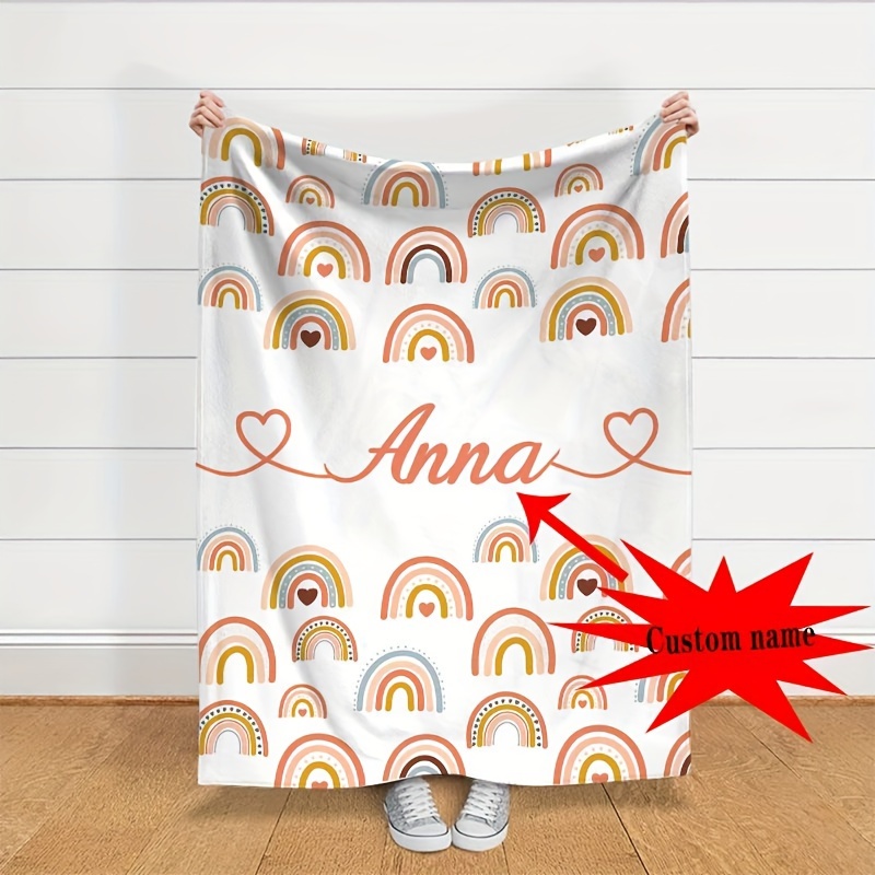 

Personalized Rainbow Flannel Throw Blanket With Custom Name - Soft, For Couch, Bed, Car, Office, Camping | Gift, Personalized Blanket