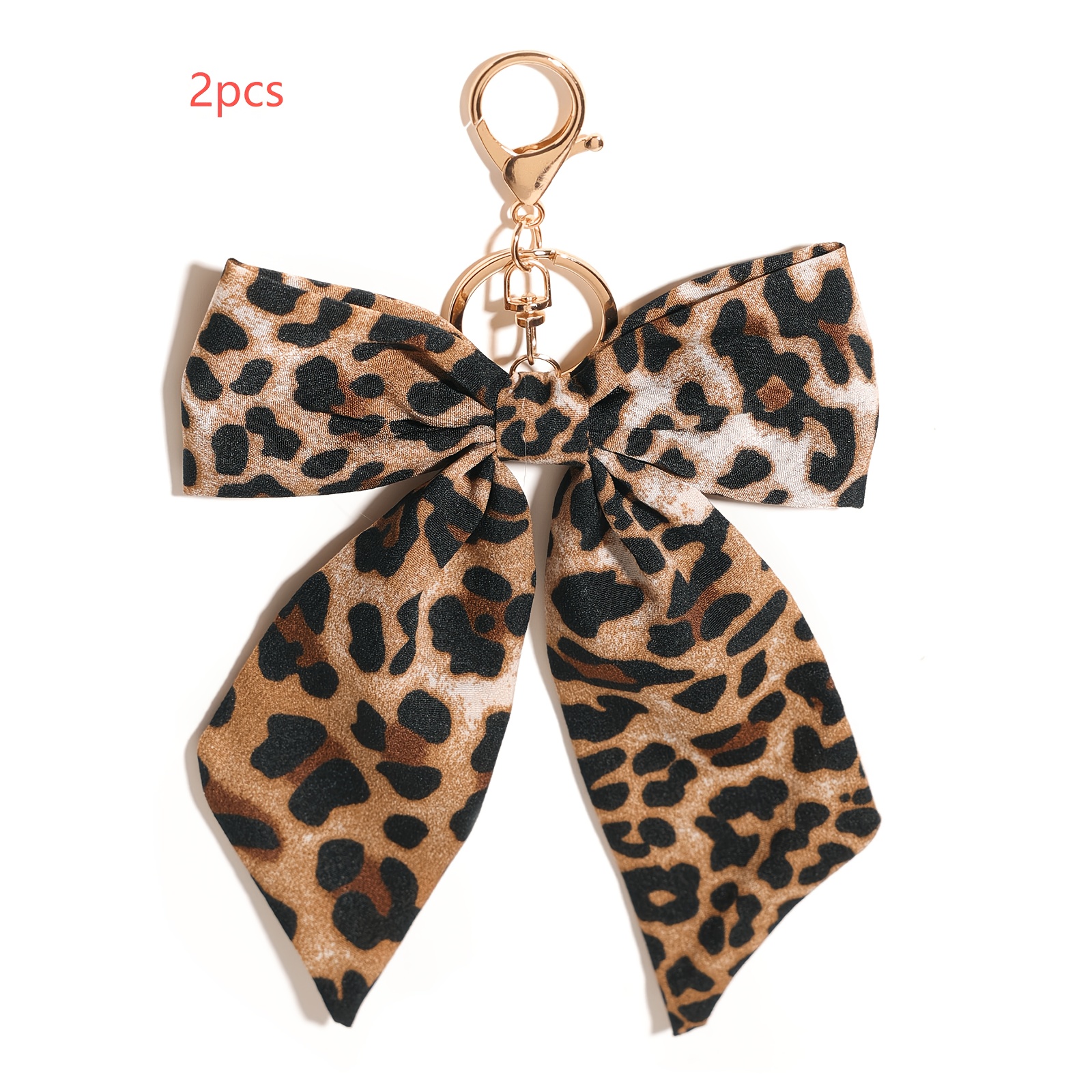 TEMU 2pcs Leopard Print Bow Keychains, Car Charms, Hair Additions, Casual Bohemian Party Cute Street Elegant
