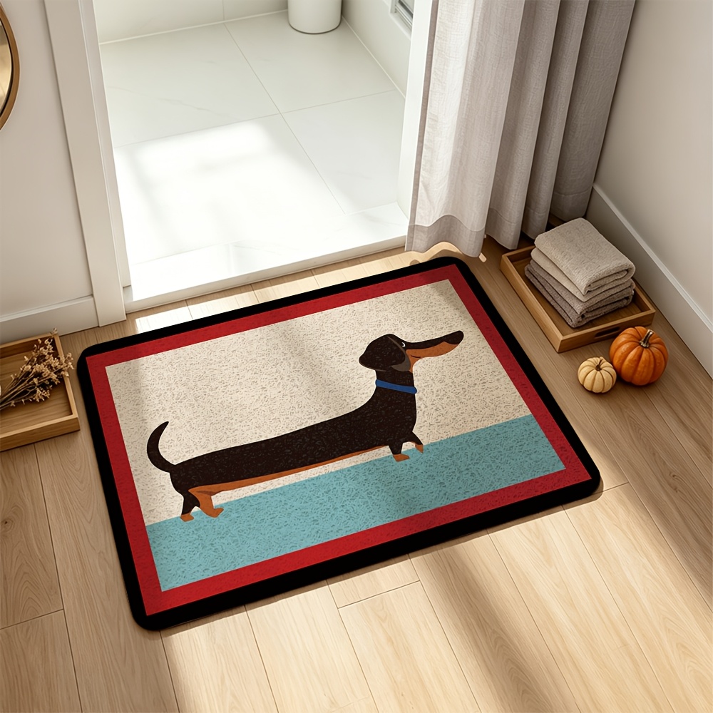 TEMU 1pc Felpudo con Diseño Divertido de Perro Salchicha Estilo Easy, Alfombra Antideslizante para la Entrada, Lavable a Máquina, Adecuado para