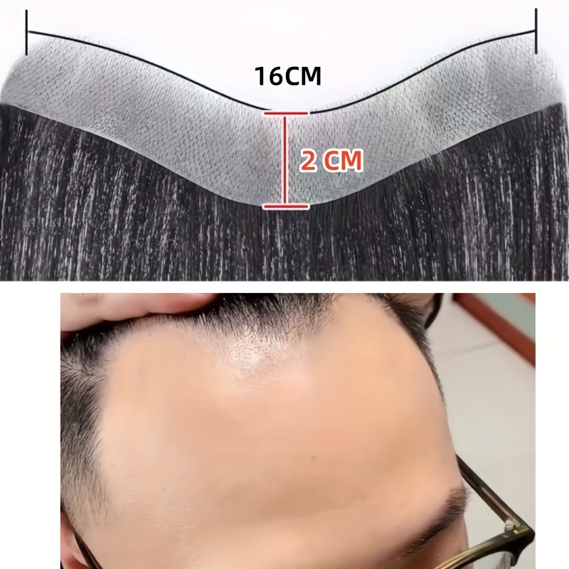 TEMU Men's Hairline Real Hair Invisible Scalp Hairpieces, Seamless Bangs For Men, Wig Pieces To Cover Baldness On The Forehead