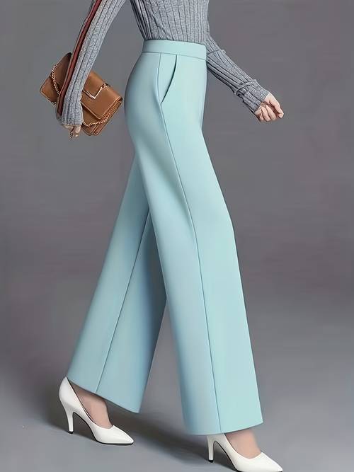 womens elegant high waisted slant pocket solid color straight leg pants