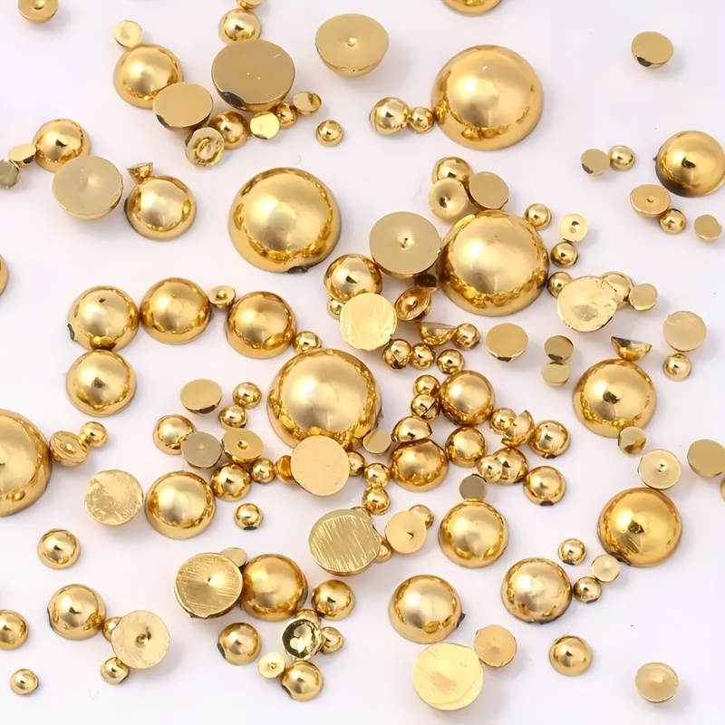 200pcs Mixed Size Golden And Silvery Pearls For Flat Bottom Nail Art Decoration - Diy Nail Pearl Accessories