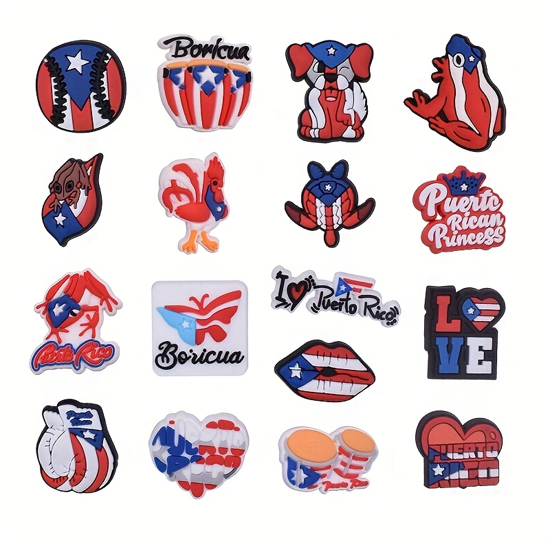 

17pcs Puerto Rican Themed Shoe Charms Set, Pvc Soft Rubber, Patriotic & Decorations For Sneakers And Accessories