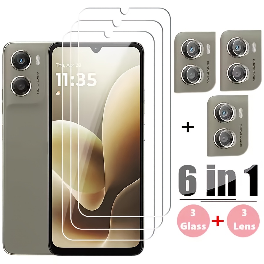 TEMU 6in1 3pcs Tempered Glass And 3pcs Camera Lens Film For Motorola For Moto G06/g06 Protector Film Glass