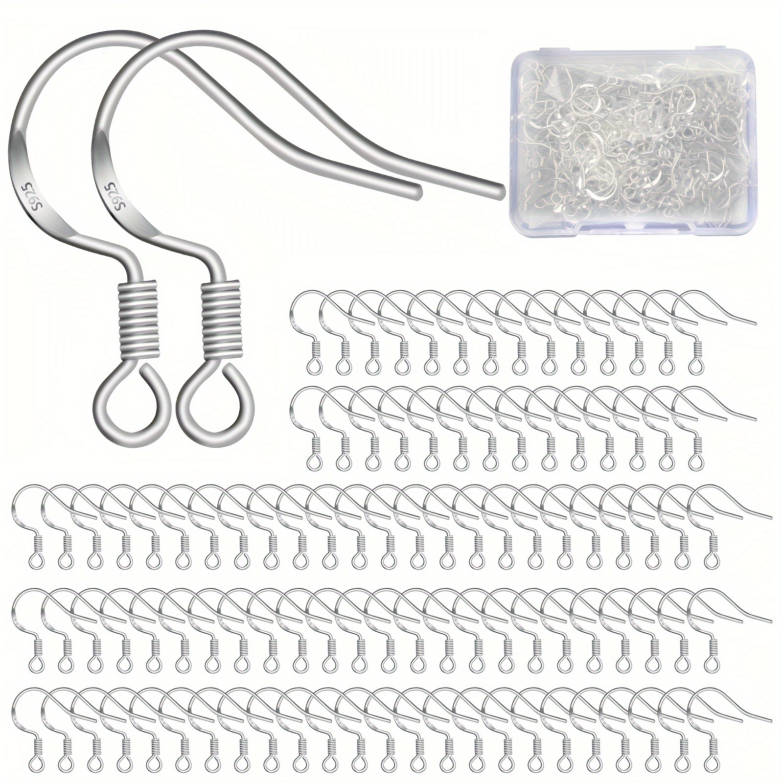 TEMU 100pcs Set 925 Sterling Silvery Hypoallergenic Earring Hooks - Making Kit With Copper Findings, Hypoallergenic Ear Wires For Handcrafted Earrings & Necklaces - Small Business Supplies