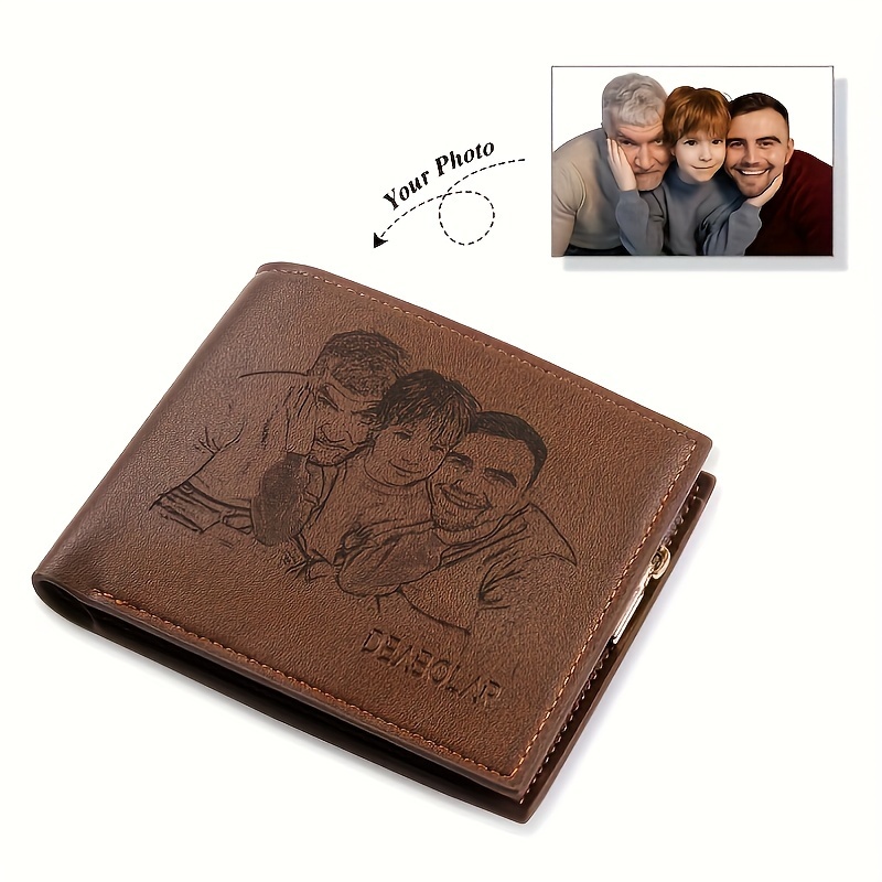 

Personalized Men's Pu Leather Wallet With Custom Photo Engraving - Wallet For Birthday, Anniversary, Father's Day, Christmas Gift For Husband, Father, Son, Family, Groom, Friend