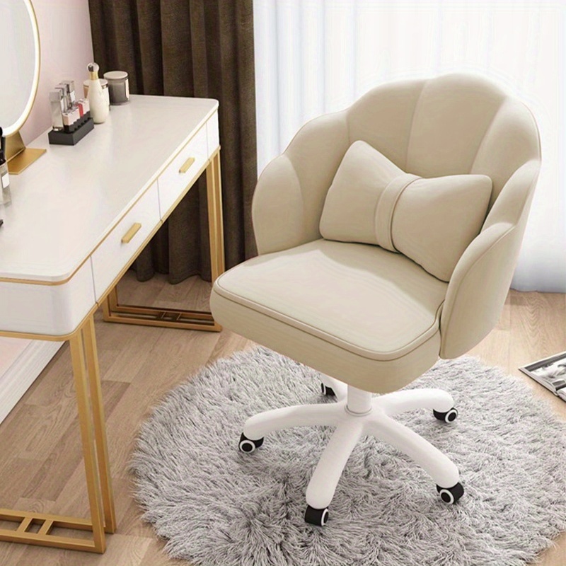 TEMU Velvet Petal Office Chair, Bow-shaped Dressing Chair, 360-degree Rotating Work Chair With 5 Wheels, Office Chair For Bedroom And Study, In