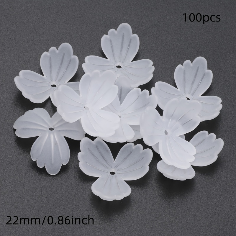 22mm 100pcs Of Three-petal Flower Frosted White Acrylic Beads For Making Bracelets, Necklaces, And Keychain Decoration