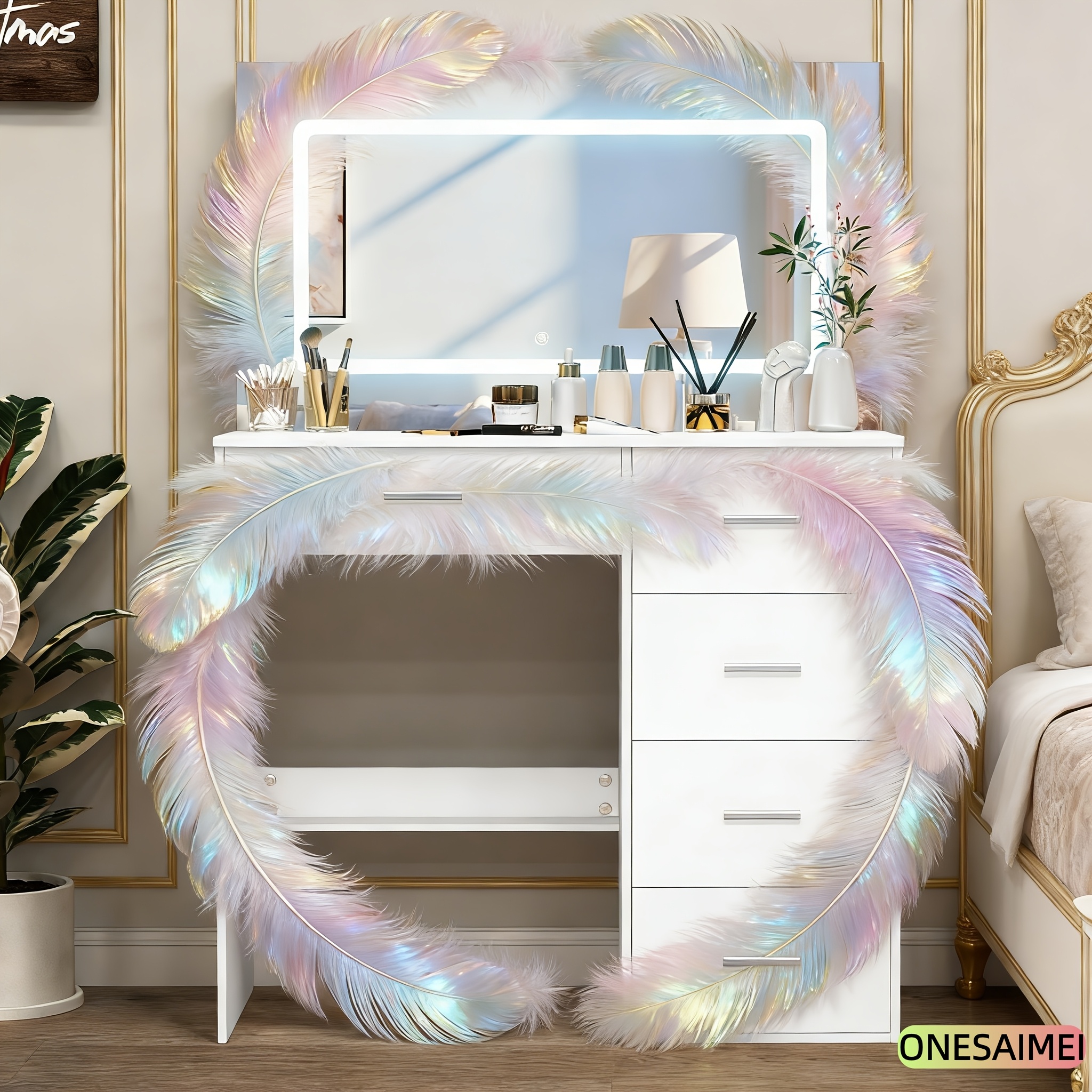 Vanity Table with Multiple Drawers & Complimentary Cosmetic Mirror