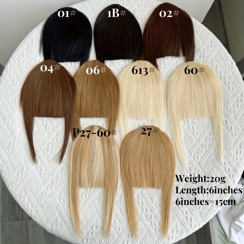 elegant womens 100 human hair bangs clips platinum blonde   human hair 6inch air fringe bangs hairpiece for women details 3
