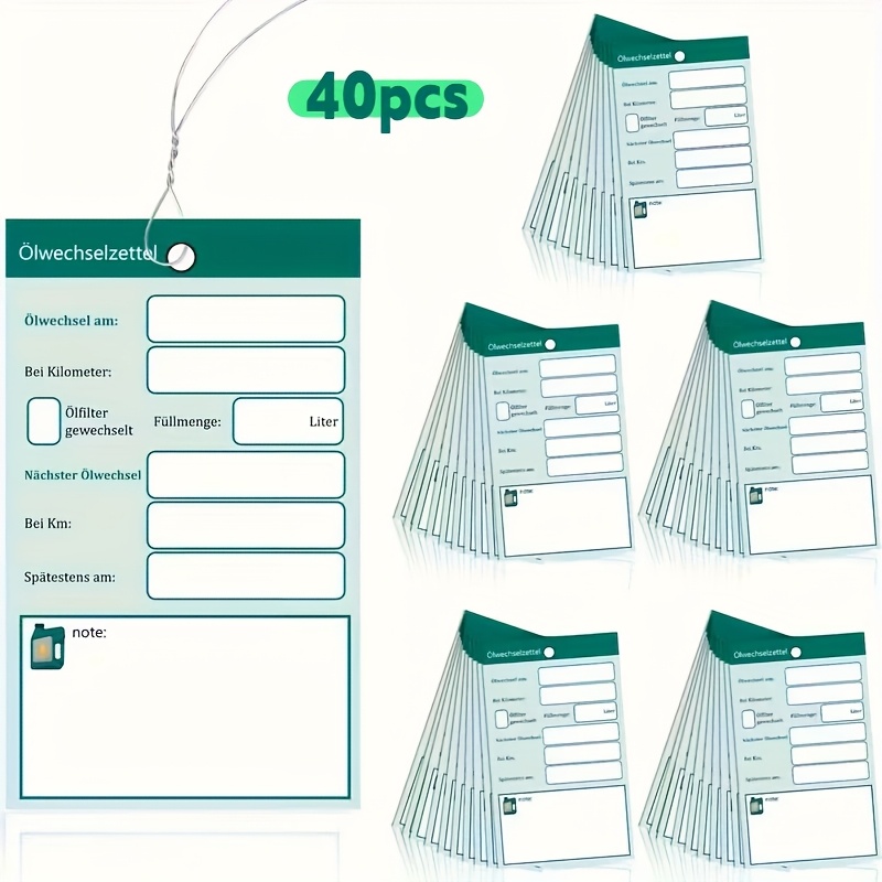 40/20 Reusable Oil Change Tags With Wire - German Design