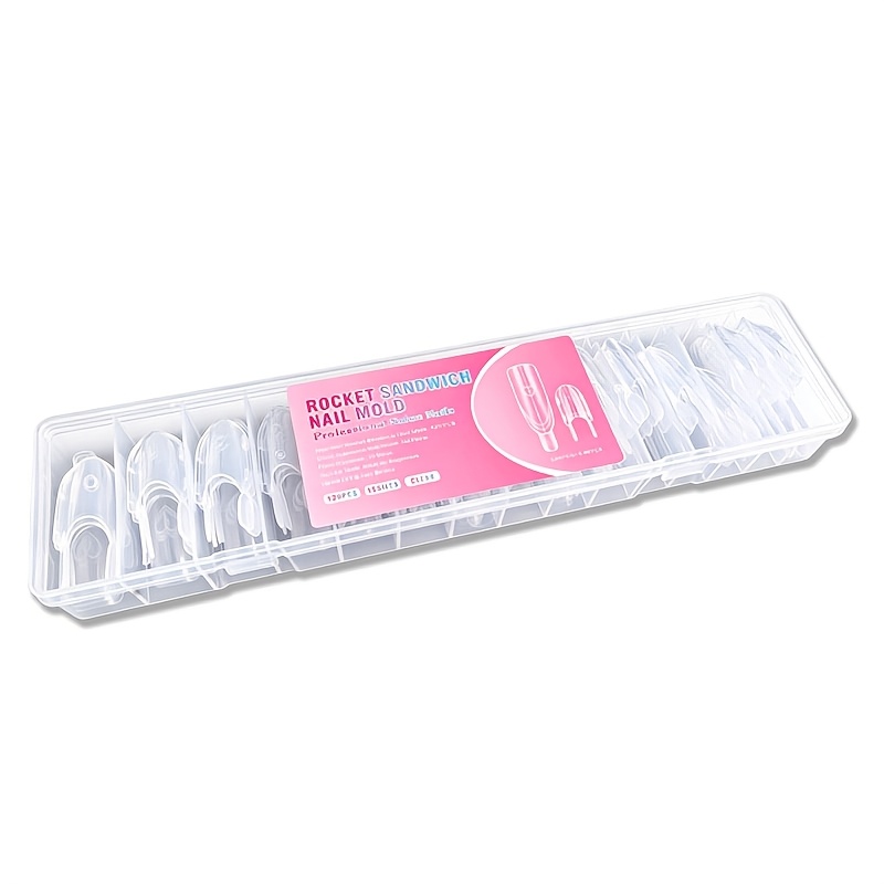 TEMU 120pcs Moules à ongles Sandwich - Supports d'extension d'ongles double face, aucun gabarit en papier , 15 tailles de à ongles transparentes pour