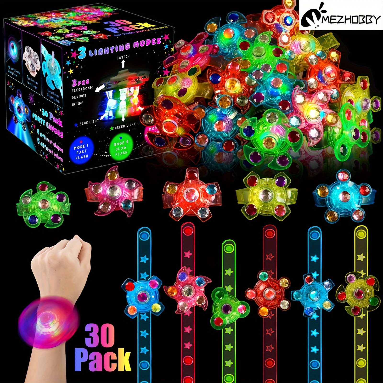 

Mezhobby Led Light Up Bracelet, 30 Pack Light Fidget Spinner Bracelets For Kids, Glow In The Dark Party Favors, Birthday Party Gifts, Classroom Prizes, Stuffers Christmas Gift