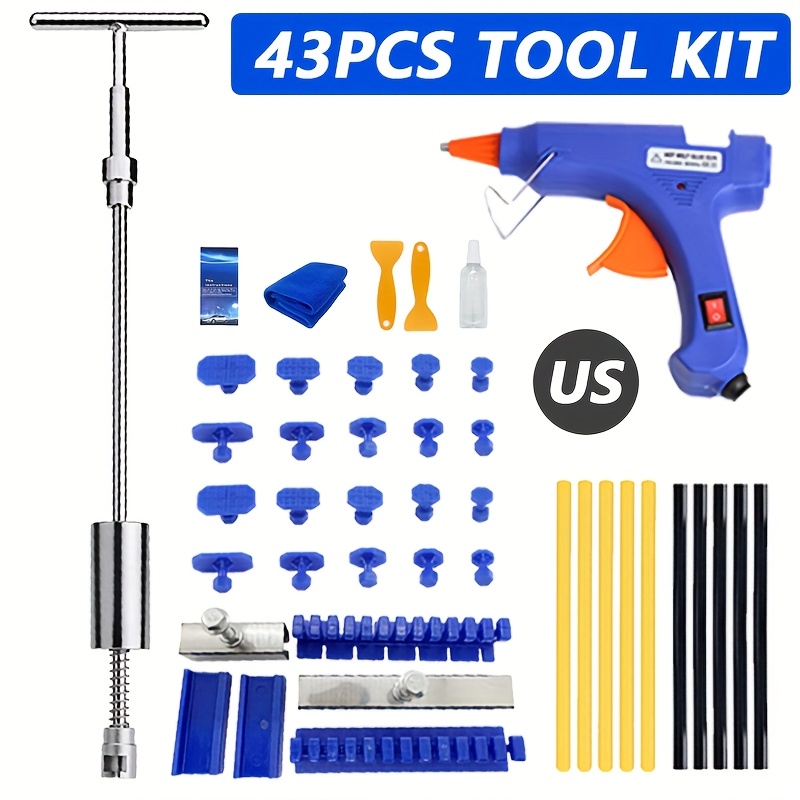 TEMU 43pcs Auto Dent Repair Tool Set T-shaped Long Style Paint-free Removal Dent Tool With Long Drawing Row Car Dent Puller For Repair Auto Hail Pit Small Dent