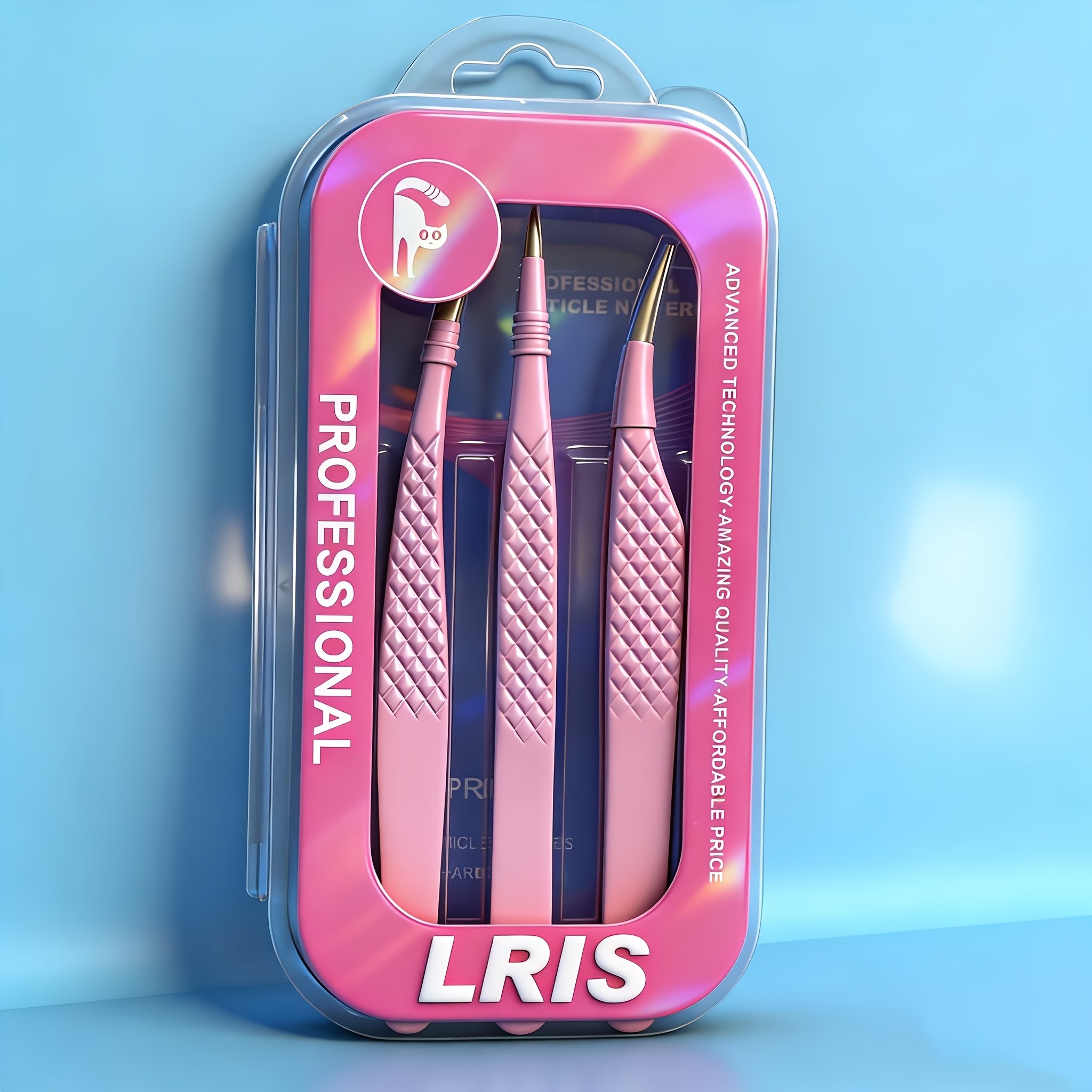 TEMU 3pcs Professional Stainless Steel Precision Eyelash Tweezers Set Pink - Multifunctional, Odorless, Durable, Gentle Facial Hair Removal Tool For