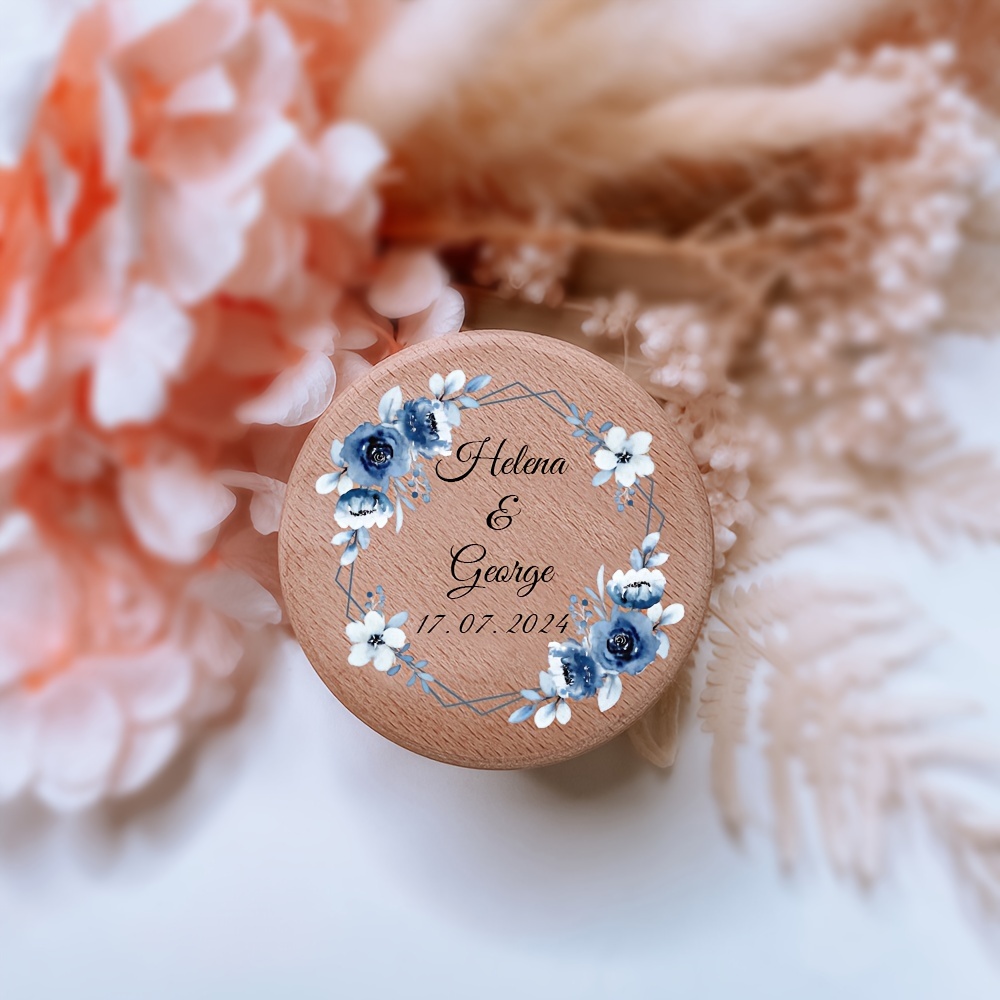 TEMU Customized Solid Wood Wedding Ring Box Jewelry Earring Storage Box Round Wooden Box Wedding Wooden Box Handmade Ring Box Valentine's Day Gift