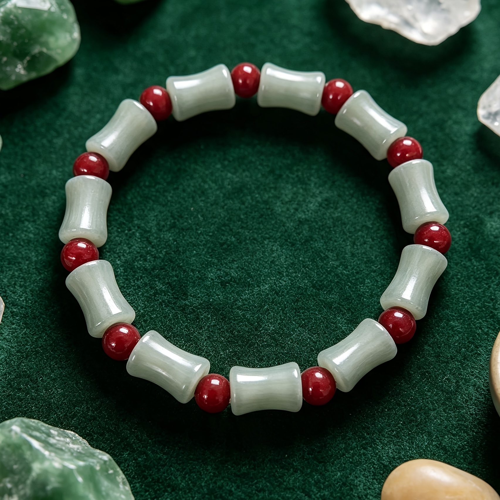 Gray-Green Bamboo Knot & Round Bead Bracelet