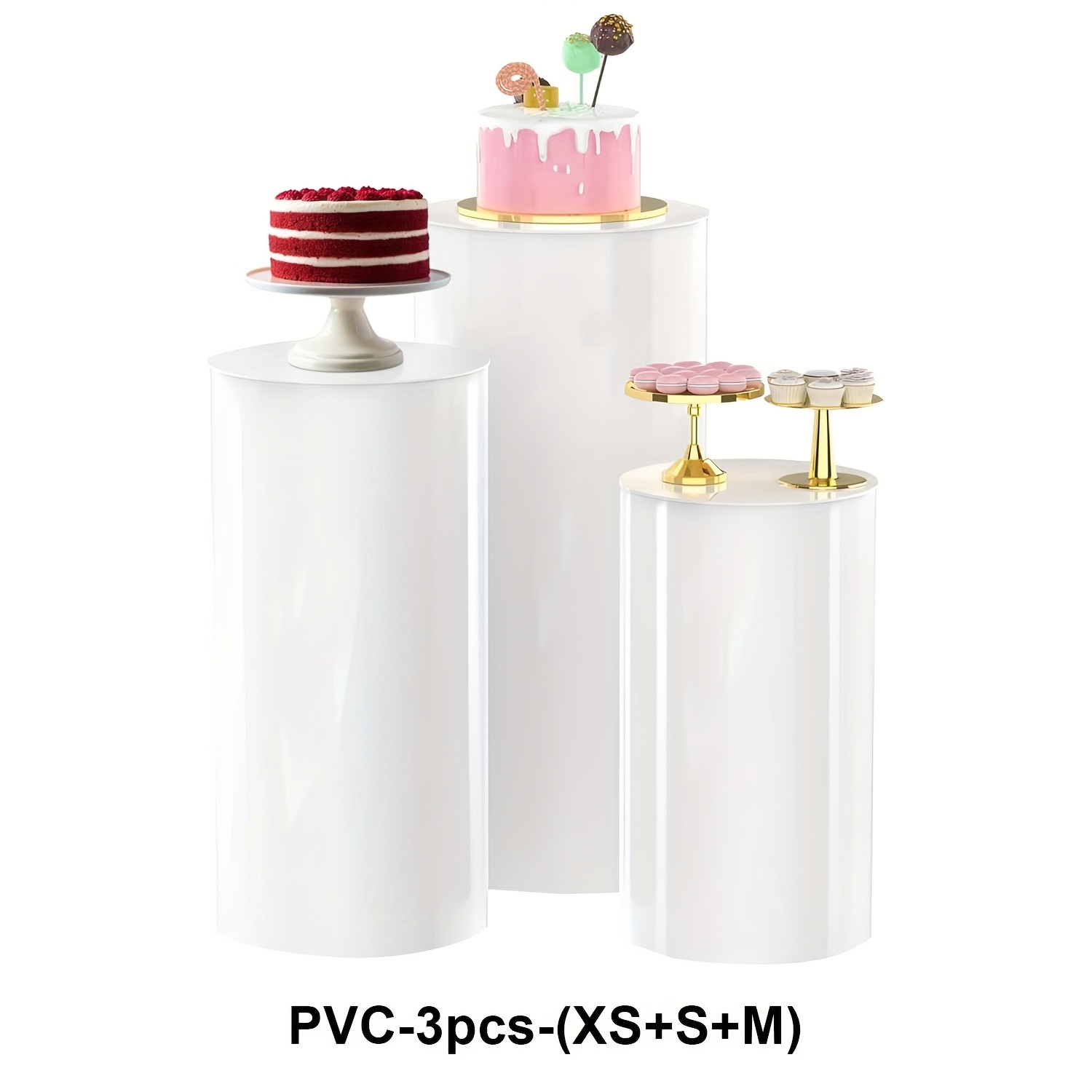 TEMU 3pcs Cylinder Pedestal Stand, White Pvc Cylinders For Parties Stand Display Cylinder Stands For Party Birthday Wedding Product Launches Business Meetings Celebration Decoration, Cake Stand