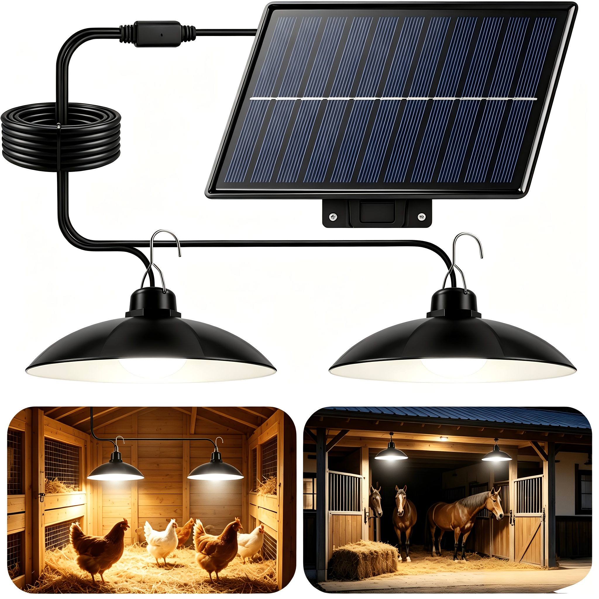 TEMU Double-head Led Solar Chandelier, Outdoor 360° Wide-angle Floodlight, Solar Lamp For And Decks, Safety Led Lamp For Outdoor Use, Decorative